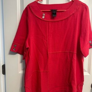 Ali Miles Red Button-Accent Blouse